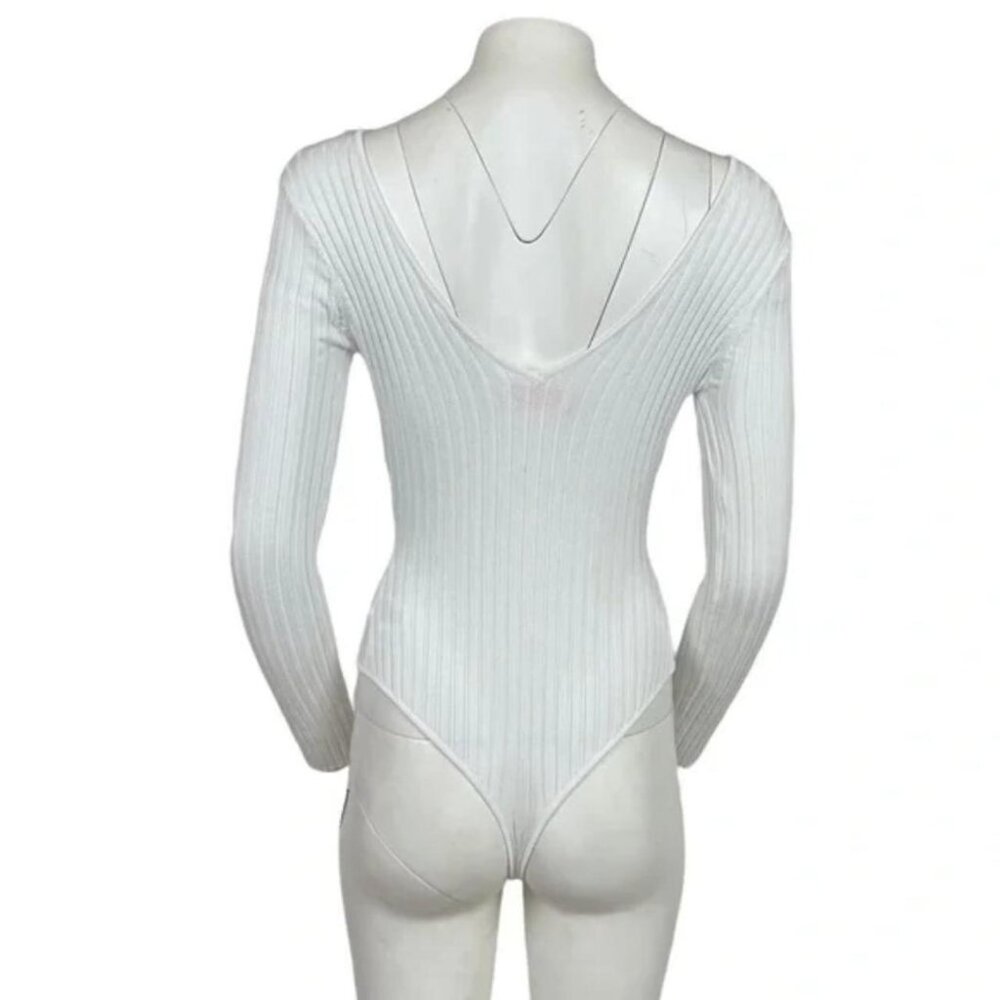 NWT White Ribbed V Neck Bodysuit Small - Picture 3 of 6